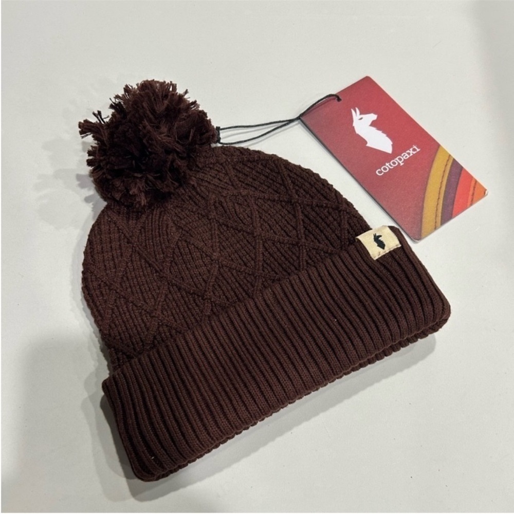 Cotopaxi Tozo Pom Beanie Chestnut Brown Soft Fold-over Cuff Cozy Comfy Hat